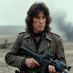 film still of Keith Richards in a war movie.