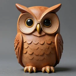 symmetrical detailed sculpture of an owl, made of leather