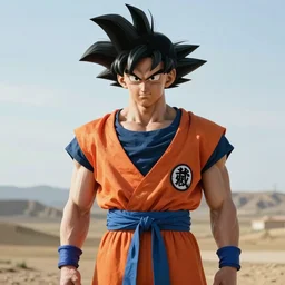 photorealistic human goku, goku as an asian man, goku in real life, spiky hair, orange gi, human goku, photography, cinematic