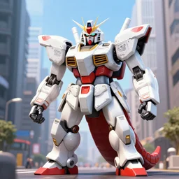Godzilla as a white and red mecha in tokyo, photorealistic, 3D, octane render
