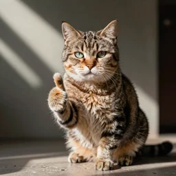 a cat giving a thumbs up, realistic, photograph