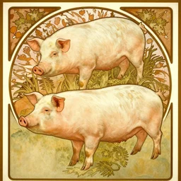pigs poster in the style of alphonse mucha