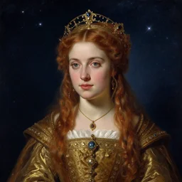 most beautiful young Celtic Queen portrait under starry night by J.M.W Turner, detailed, realistic