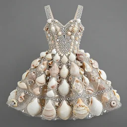 dress made of sea shells and diamonds, realistic, detailed