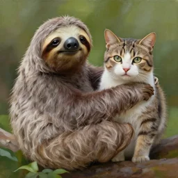 new species that looks like a cross between a sloth and a cat, photorealistic, natural lighting, painting by patrick lamontagne