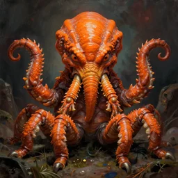 center aligned zoological portrait of orange cthulhu by ilya kuvshinov