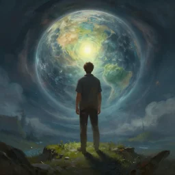 a man in lost confine of the universe searching for the begining of life, highly detailed, digital painting, artstation, concept ar