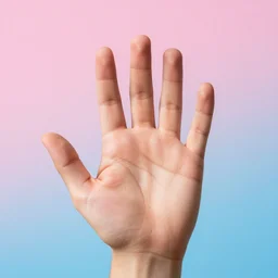 a normal human hand, aesthetic pink and blue background