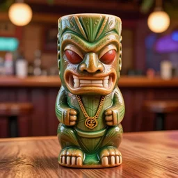 a photorealistic photograph of a Trader Vic's tiki mug in the style of Snoop Dogg at a tiki bar - Trending on Artstation, featured on Behance, well-rendered, Unreal Engine, 4K HD