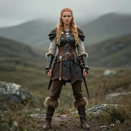 full length portrait photograph of a real-life beautiful female steampunk viking,  Extremely detailed. 8k