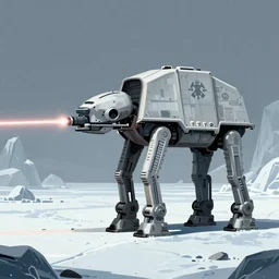 a fusion between the tarrasque and an AT-AT, flat grey color, completely metal, imperial symbol, walking across ice planet, firing laser, concept art