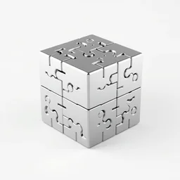 cube puzzle, simple, silver steel, trending on behance, keyshot 1 1