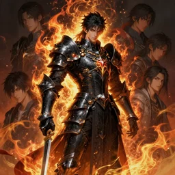 a hellish knight paladin, black armor, bright flames, flowing backlit hair, beautifully designed character, award winning collaborative painting by geg ruthowski, alphonse murac, craig mullins, ruan jia, wlop, yoji shinkawa, collaborative artwork, exquisitely high quality and detailed