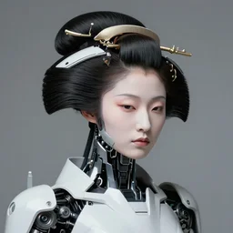 fine art portrait head shot minimal geisha cyborg mech by ilm and bill sienkiewicz and emmanuel shiu, zaha hadid, simplified neo - futuristic tactical, perfect posed feminine, studio, mamiya 6 5 mm photograph, iso 4 0 0, f / 5. 6, hyperrealism, studio lighting, high detail, sharp focus, trending artstation, cgsociety