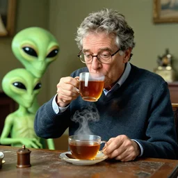 carl sagan drinking tea with aliens