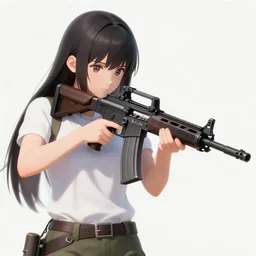 anime girl with realistic assault rifle photo by greg rutkowski