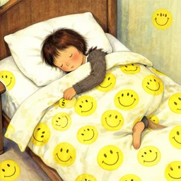 asleep on a bed of smiley faces by maurice sendak where the wild things are