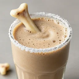 high quality food photography, blended feces smoothie, bones floating, bone garnish, salted rim, bubbling