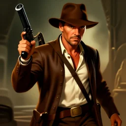 harrison ford as indian jones, highly detailed, illustration, fantasy art, in the style of greg rutkowski, cinematic shot, epic, fantasy, intricate, hyper detailed, artstation, concept art, smooth, sharp focus, ray tracing