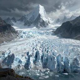 A highly detailed 4K fantasy matte painting of glaciers, zdzislaw beksinski, ArtStation, CGSociety, Unreal Engine