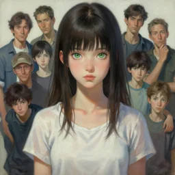 a painting of a fully dressed casually clothed girl upper body with beautiful green eyes, highly detailed, digital painting, artstation, sharp focus, dreamy illustration, art by katsuhiro otomo ghost - in - the - shell, artgerm, jeremy lipkin and giuseppe dangelico pino and michael garmash and rob rey