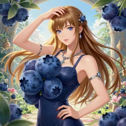 the photoshoot of a blueberry that resembles an absurdly beautiful, graceful, elegant, sophisticated gravure idol, an ultrafine hyperdetailed illustration by kim jung gi, irakli nadar, intricate linework, bright colors, octopath traveler, final fantasy, unreal engine 5 highly rendered, global illumination, radiant light, detailed and intricate environment