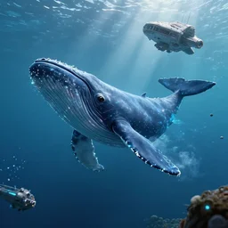 movie frame still from live action floating cyber whale attacking a spaceship 8 k ultra wide angle zenith view greg rutkowski kim jung gi