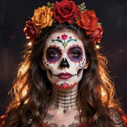 Illustration of a sugar skull day of the dead girl, art by katia chausheva