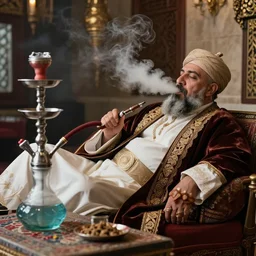 turkish emperor smoking a hookah while laying down