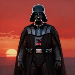 darth vader standing still looking at the sunset concept art by doug chiang cinematic, realistic painting, high definition, concept art, portait image, path tracing, high quality, highly detailed, 8 k, red colors, high coherence, anatomically correct, hyperrealistic, concept art, defined face, five fingers, symmetrical