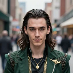 portrait of a young loki, street pic, depth of field, zeiss lens, detailed, symmetrical, centered, fashion photoshoot, by annie leibovitz and steve mccurry, david lazar, moebius, breathtaking, 8 k resolution, extremely detailed, beautiful, establishing shot, artistic, hyperrealistic, beautiful face, octane render