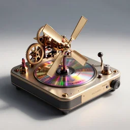 octane render of a mechanical wind-up steampunk cd player with gears