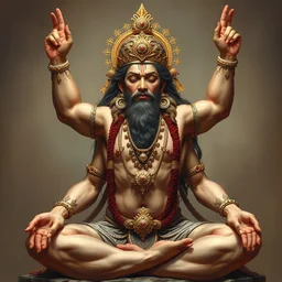 a full body portrait of a beautiful ornated hanuman god, arms pointing up!!!, meditative sacral pose, hindu stages of meditation, intricate, elegant, highly detailed, digital painting, artstation, concept art, smooth, sharp focus, illustration, art by krenz cushart and artem demura and alphonse mucha