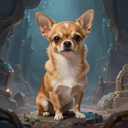 antropomorphic!!!!!!!!!!!! chihuahua man living in an extradimensional reality where it is a god, in the style of wlop, illustration, epic, fantasy, hyper detailed, smooth, unreal engine, sharp focus, ray tracing, physically based rendering, renderman, beautiful