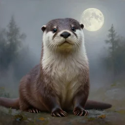 a portrait of beautiful anthropomorphic otter fursona, d & d, fantasy, mist, full moon in background, trees, hyper detailed,, midium shot, an oil painting by ruan jia, trending on artstation, concept art, sharp focus, illustration, gaston bussiere, craig mullins, j. c. leyendecker, beautiful lighting