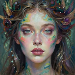 portrait of beautiful nature goddess unusual beauty, esoteric, beautiful colors, head in focus, fantasy art, nature aesthetics, intricate, full frame, elegant, highly detailed, hyperrealistic painting, artstation, concept art, painterly, sharp focus, illustration, stunning art by ive freya