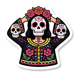 mexican day of the dead, sticker style art, white background, trending on artstation, greg rutkowski, john singer sargent, crop top, intricate