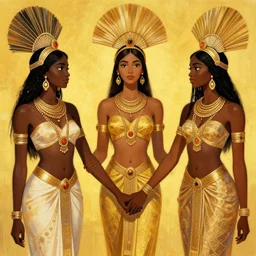 : Zulu goddesses holding hands, fanart + digital art + art by J.C. LEYENDECKER + 4K UHD IMAGE + STUNNING QUALITY