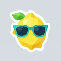 low poly logo of a lemon wearing aqua sunglasses