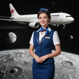 Tuesday Weld as a  stewardess on Pan Am flight to the Moon, concept art by Gil Elvgren and Chester Bonesteel