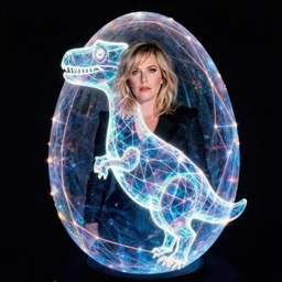 annie liebowitz portrait of a plasma energy tron dinosaur egg, made up of glowing electric polygon patterns. cinestill
