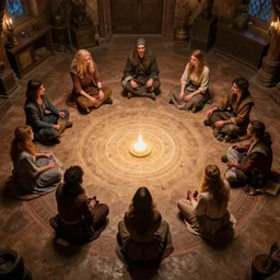 A magical circle for healing on the floor of an inn that the adventurer's reside in.