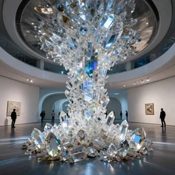 open geode with crystals that reflects a multiverse, interior futuristic art gallery wide angle highly detailed by ricardo boffil and saturno butto and olafur eliasson, captivating 8 k hdr, octane render godrays