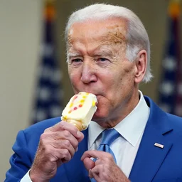 joe biden eating an ice cream with brifght dotted lines across them