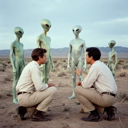 jfk meeting aliens at rosswell new mexico, colourized photograph