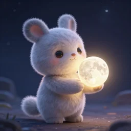 a very very cute stuffed animal holding the moon in it's hand, backlight, 3 d render, octane render, magical lighting, still from moon keeper by pixar and dreamworks