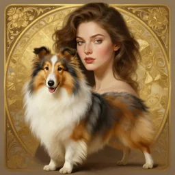 a half woman half  shetland sheepdog, elegant, highly detailed, digital painting, concept art, smooth, sharp focus, illustration, art by artgerm and greg rutkowski and alphonse mucha,artstation,deviantart,FAN ART,Unreal Engine,face enhance,8K,golden ratio,cinematic lighting H 704