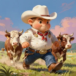 Chubby Ethan Van Sciver as a cowboy chasing cattle, colorful, dramatic lighting, detailed, intricate, elegant, highly detailed, digital painting, artstation, concept art, smooth, sharp focus, illustration