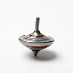 miniature spinning top, commercial catalog photo, isolated on a pure white background, centered, entire object in frame, sharp focus, soft studio lighting