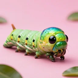 high quality macro photo iridescent mutant caterpillar! cute highly detailed david ligare elson peter cinematic pink lighting high quality low angle hd 8k sharp shallow depth of field